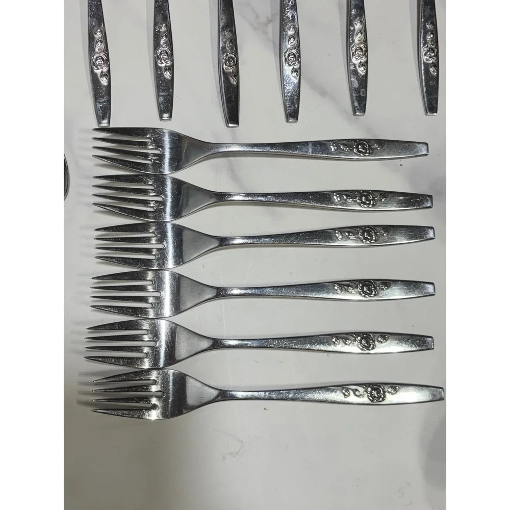Vtg Oneida Stainless Steel Flatware Set 42pc Our Rose Floral Pattern Silverware